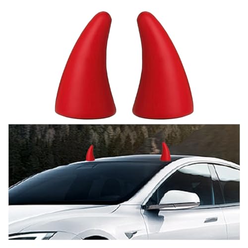 Image of 2 PCS 3D Devil Horn Sticker, Car Roof Bumper Decoration, 4.3 Inch Elasticity Anti Collision Protector Sticker, Car Exterior Accessories for Truck SUV Helmet Motorcycle (Red)