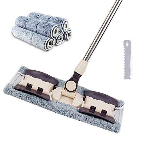 VAIIGO Professional Microfiber Hardwood Floor Mop, Flat Mops with 5 Pieces Reusable Washable
