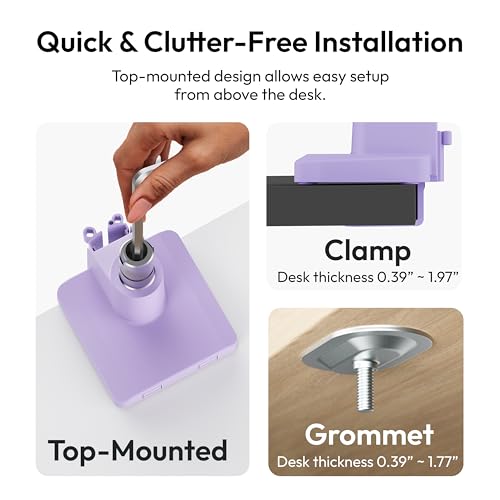 Image of Pixio PS1S Wave Purple Single Monitor Arm Stand Desk Mount - Fits up to 32 inches Monitors and up to 19.8lbs. VESA Compatibility and Integrated Cable Management