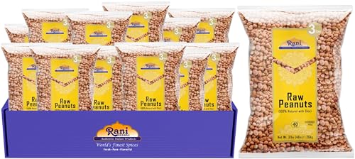 Rani Peanuts, Raw Whole With Skin (uncooked, unsalted) 48oz (3lbs) 1.36kg Bulk, Pack of 12 ~ All Natural | Vegan | Kosher | Gluten Friendly | Fresh Product of USA ~ Spanish Grade Groundnut/Red-skin