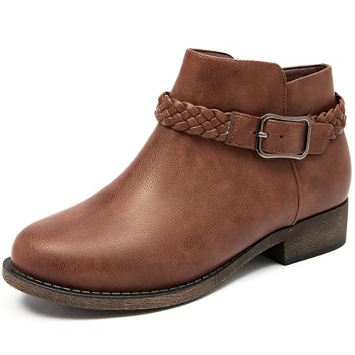 Veittes Women's Ankle Boots - Classic Side Zip, Comfortable Platform, Cover with Buckle Strap, Round Toe, Low Chunky Heel Comfort Slip On Fashion (Black/Dark Brown/Grey) Boots.