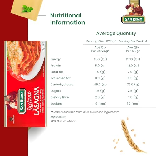 Image of San Remo Instant Lasagna Pasta 250g| Quick Cooking | Vegetarian | No Preservatives | Classic Pasta Sheets (Pack of 3)