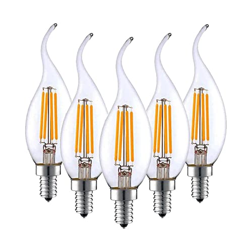Ampoule LED Candélabre E12 4 W à intensité variable, ampoules LED équivalentes à 40 W 2700 K blanc chaud 400 lumens pointe de flamme LED filament lustre ampoule E12 culot de candélabre Lot de 5