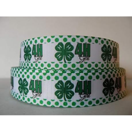 Grosgrain Ribbon 4-H Girl Four Leaf Clover Green Polka Dot Border