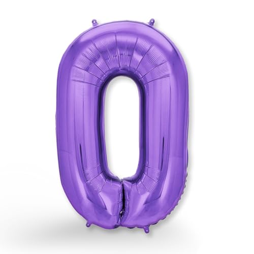 FUNXGO Ballon gonflable en forme de chiffre 0 violet - Environ 100 cm - Vole à l'hélium - Décoration pour anniversaire, fête, mariage - Ballon 0 violet