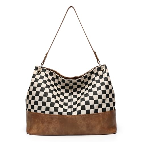 Bolso tote a cuadros grande de mujer para uso diario miniatura 1