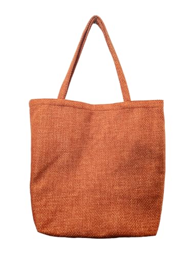 Linen Tote Bag, Large Woven Handbag (Orange)