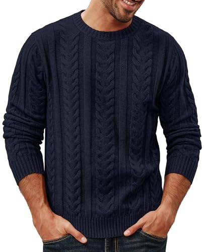 Pull col rond homme en tricot torsadé chaud et confortable contre le froid hivernal