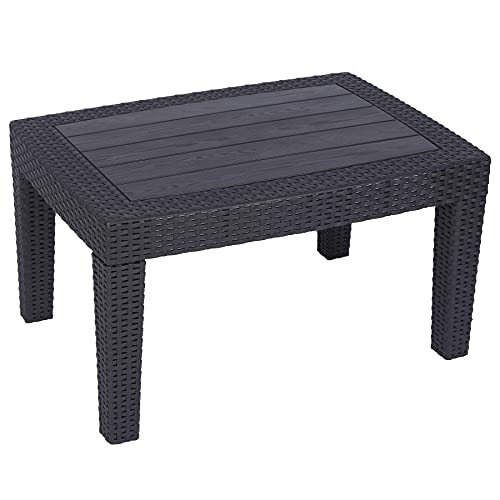 Varbucamp Mesa de centro al aire libre del patio, mesa de centro de mimbre portátil plástica con tablero de los PP, negro Cover