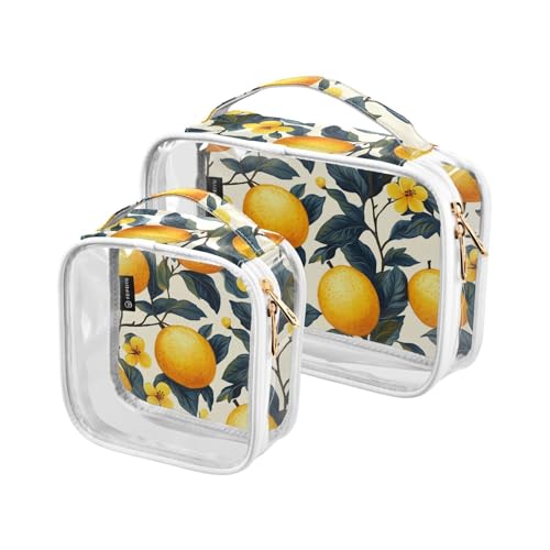 Paquete de 2 neceseres decorativos transparentes para hombre, aprobado por la TSA, frutas amarillas y hojas verdes, resistente al agua, bolsa de maquillaje pequeña compatible con aerolíneas