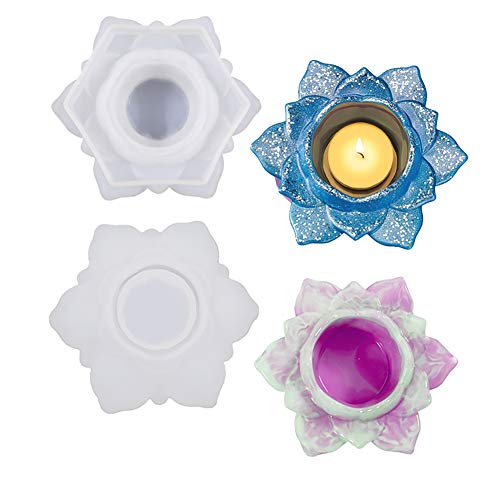 SportsWell Lotus Tealight Candles Holders Resin Mold Lotus Flower Epoxy Resin Casting Molds Candlestick Epoxy Silicone Mold for DIY Flower Pot Jewelry Box Tea Light Holder Candle Holder White