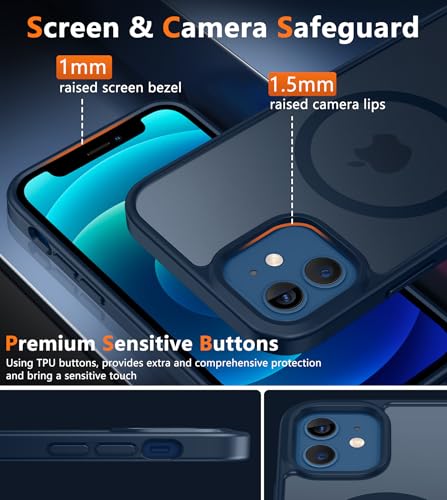 Image of FNTCASE for iPhone 12 Case Blue: for iPhone 12 Pro Magnetic Matte Textured Military Grade Drop Protection Translucent Cell Cover - Slim Durable Shockproof Protective Bumper