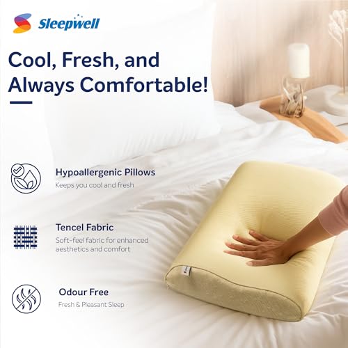 Image of Sleepwell Restora Pro Latex Ortho Natural Latex Pillow | Yellow | Hypoallergenic & Breathable | Cervical Pillow for Neck & Head | Ergonomic Contour Design | 24 x 16 Inches | Pack of 1