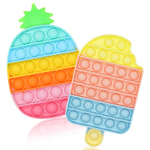 SUYPAS Push Pop Fidget Toys, Push Pop Bubble Fidget Sensory Toy for Kids and Adults,Fidget Pack with Pop Sensory Anti-Anxiety Toys- Reliever,Squeeze Sensory Toy(2Pack Rainbow- Pineapple + Ice Cream)