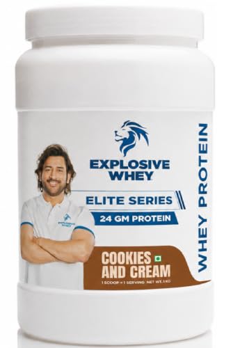 Image of Explosive Whey Elite Series Whey Protein - Trusted by M.S. Dhoni | 24g Protein per Scoop | Premium Concentrate + Isolate Sport Supplement for Enhanced Muscle Growth and Recovery | Cookie & Cream - 1kg (30 Servings), Trustified Certified