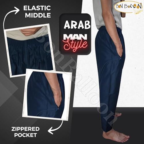 Trousers Men Pants Mens Salwar Serwal Shalwar Wear Egypt Arab Egyptian Islam Islamic Thoub Kaftan Pajamas Waist Pajama Men's Desert Elastic With 1 Pockets (Dark Blue - Size : 24)2