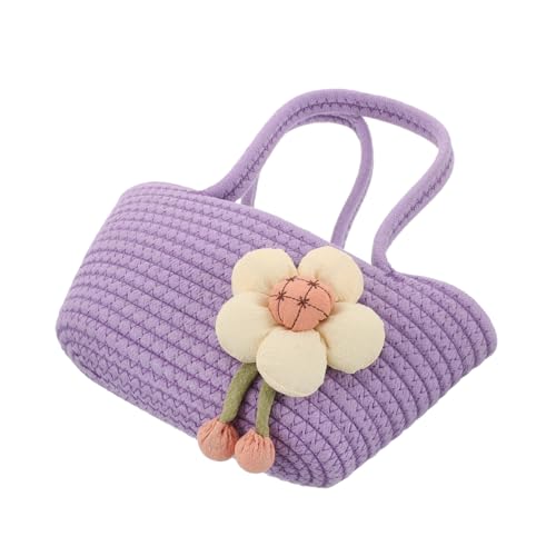 FOMIYES Bolsa Tejida Con Flores Bolsa De Tejido De Algodón Bolsos De Playa Para Mujer Vacaciones Bolso Tote Con Cuerda Tejida Bolso Tejido Bolsas De Playa Tejidas Cuerda De Algodón Violeta