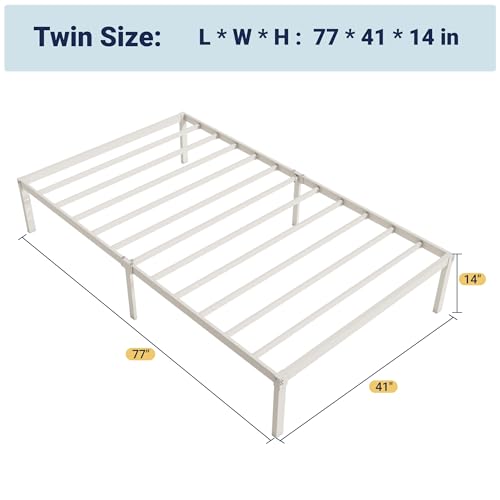 Image of Allewie Twin Bed Frame, 14 inch Metal Platform Beds with Storage Space, No Box Spring Needed and Easy Assembly, White