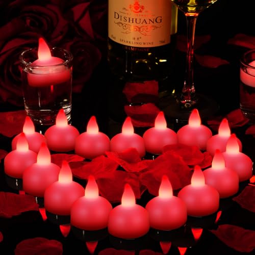 Image of Honoson 36 Pack 1.6 inch Flameless Led Floating Candles Waterproof Tealights Battery Operated Flickering Floating Candles for Wedding Centerpieces Pool Bath Party Anniversary Spa Home Decor(Red Light)
