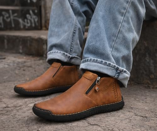 Image of Kraasa Men's Stylish Trendy Sneakers | High Tops Synthetic Side Zipper Casual Shoes | Ultra Soft Cushioned Insole | Airmix Sole Footwear