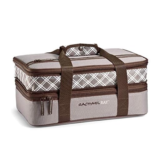 Rachael Ray Expandable Lasagna Lugger, 16.5” X 10.5” X 6.8”, Sea Salt Plaid