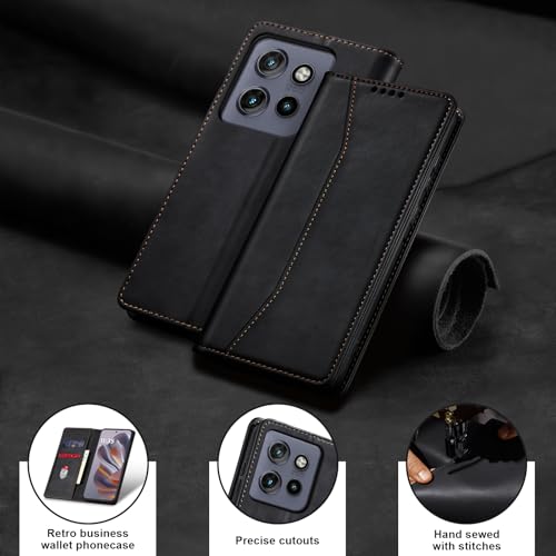 Image of Jasonyu Case for Motorola Edge 50 Neo Leather Wallet Flip Cover with Card Holder,Kickstand, Magnetic Closure,TPU Shockproof Phone Case (Black)