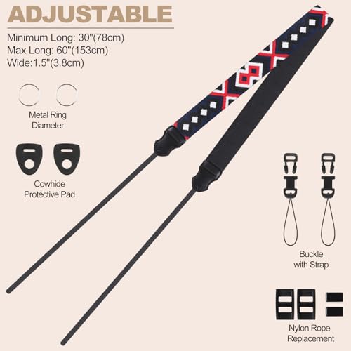 Image of Universal Camera Strap - Camera Neck Strap, Adjustable Shoulder Straps Compatible with Canon, Fujifilm, Nikon, Olympus, Panasonic and other SLR and mirrorless cameras - Red Black and White Weave