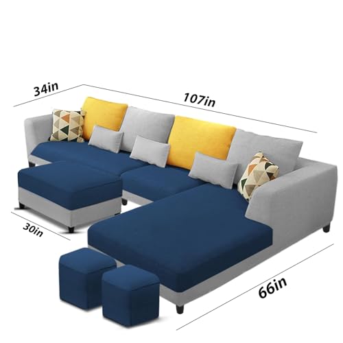 Image of Galib RHS 8 Seater L Shape Sofa Set for Living Room (Blue Grey Fabric) Premium Fabric Sofa