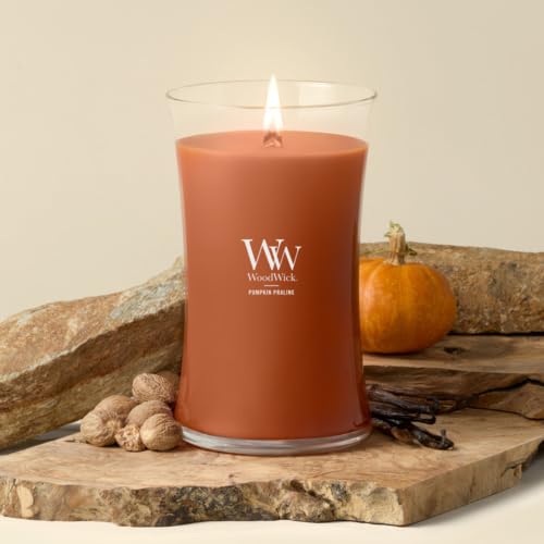 Image of WoodWick Pumpkin Praline Holiday Candle Gifts for Women and Men, 21.5 oz Large Hourglass Candle with Crackling Wick