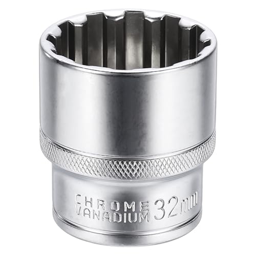 Image of sourcing map 12 Points Socket 1/2" Drive 32mm Metric Shallow Socket 1.8" (46mm) Long CR-V Steel Nickel Plating for Home Auto Nuts Bolts Repair
