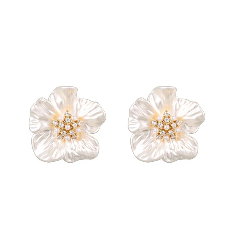 Boucles d'oreilles pétales perlés plissés style fleur stéréoscopique pour femme