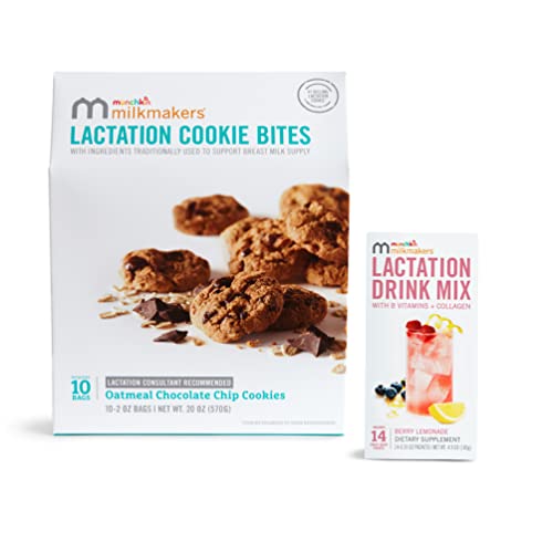 Image of Munchkin® Milkmakers® 10pk Lactation Cookie Bites, Oatmeal Chocolate Chip and 14pk Lactation Drink Mix Supplement, Berry Lemonade