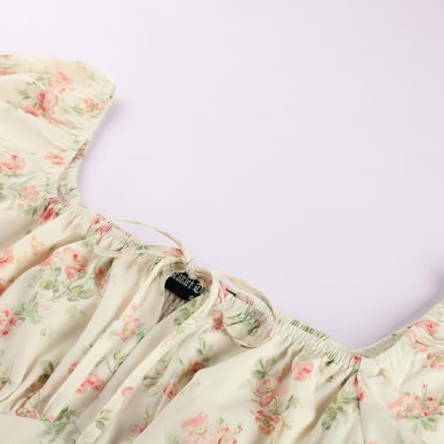 Image of Scarlet Darkness Women's Floral Corset Dress with Split 2026 Summer Spring Square Neck Midi Milkmaid Dresses