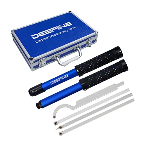 Deefiine Carbide Tip Wood Lathe Turning Tool Kit, Lathe Roughing And Finishing Hollow Tool Interchangeable Aluminum Alloy Handle With Diamond Round Square Carbide Blade (Soft Handle) #TOP6
