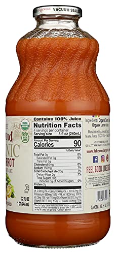 Lakewood Organic PURE Carrot Juice, 32 Fl Oz (Pack of 6)