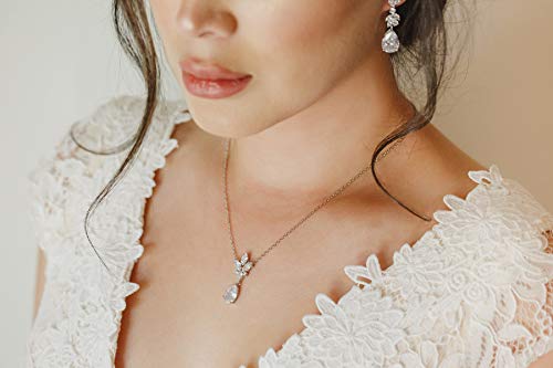Sweetv Teardrop Wedding Bridal Jewelry Set For Brides Bridesmaid, Silver Crystal Pendant Necklace Drop Dangle Earrings Set For Women #TOP2