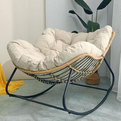 BYGSBKDP Mecedoras Papasan para adultos, silla mecedora de mimbre de ratán de gran tamaño de 40.9 pulgadas, sillas mecedoras de huevo, marco de metal, soportes grandes, patio moderno al aire libre