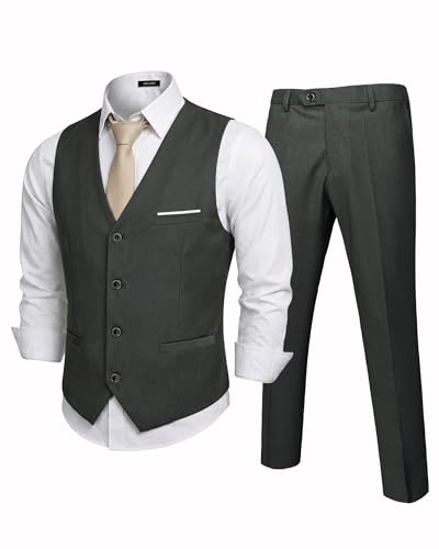 MrSure Men's 2-Piece Suit, Vest Pants Set for Men, Casual