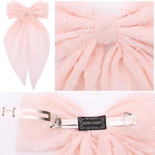 image for MRJ 4Pcs Chiffon Hair Bows for Women Big French Bows Hair Clips for Gi