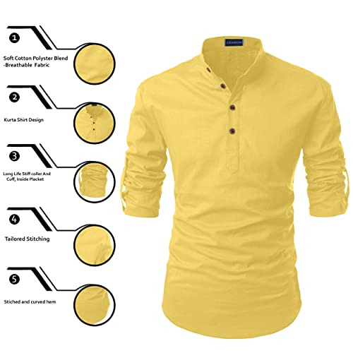 Image of Zombom Men's Solid Cotton Polyester Blend Casual Regular Fit Mandarin /Chinese Collor Full Sleeve Kurta Shirt for Men