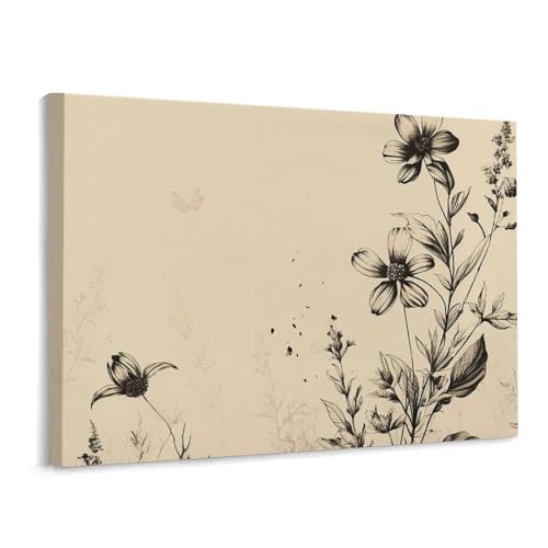 Toile murale motif floral beige 40x30 : réchauffez vos murs blancs