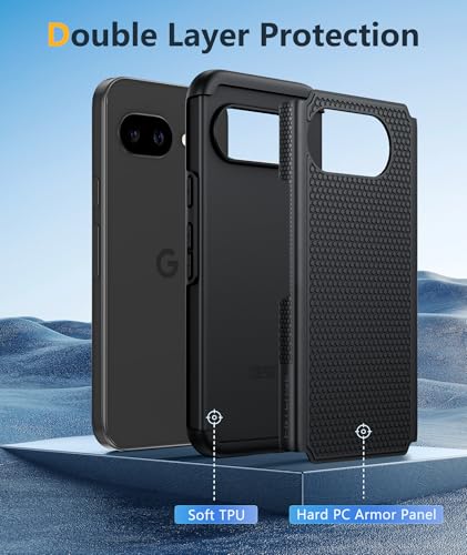 Image of FNTCASE for Google Pixel 9A Case: Dual Layer Protective Heavy Duty Cell Phonecase Shockproof Rugged with Non Slip Textured Back - Military Protection Bumper Tough - 2025, 6.3 inch (Black)