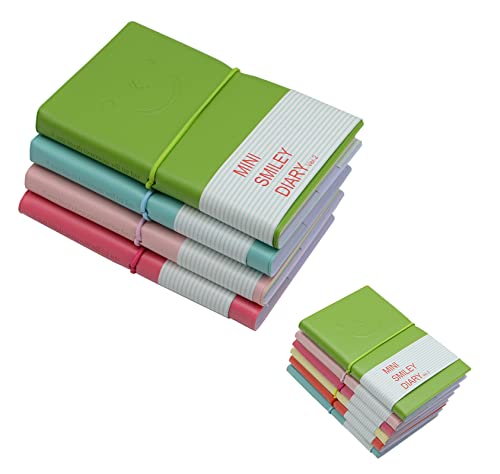 4 Pcs 3x5 Inch Random Colour Pocket Notebooks Set Super Mini Pocket Smiley Diary Notebooks Memo Note Book PU Leather Case (4)