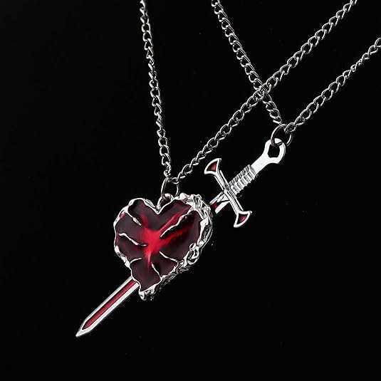 Image of figurine Gothic Jewellery, Friendship Necklace, Matching Necklace, Red Heart Pendant Collarbone Chain for Women and Girls