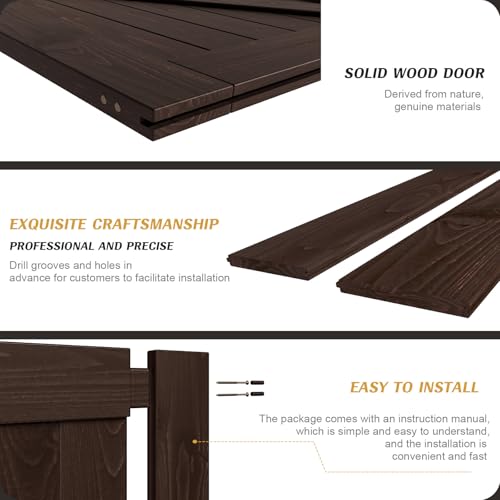 Image of FREDBECK 48x80 Brown Barn Door with 8ft (96inch) Hardware Track Kit and Handle Included,Double Surfaces,Simple Assembly is Required,K-Frame,Coffee