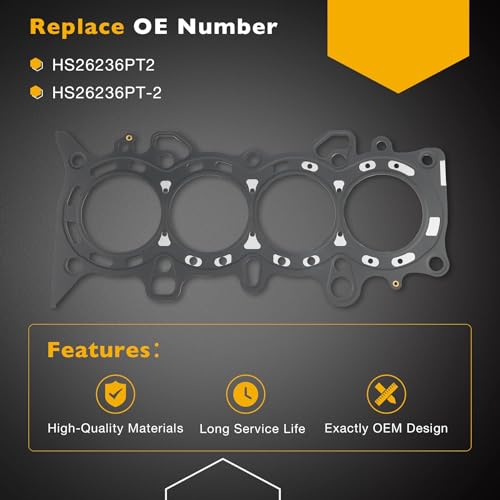 Image of HS26236PT-2 Cylinder Head Gasket Set with Bolts for 1.7L D17A1 L4 Engine, Compatible with 2001-2005 Honda Civic LX DX, Replace# HS26236PT HBHO034