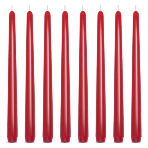 Set of 8 10 Inch Red Taper Candles, Dripless Unscented Decorative Burgundy Colored Skinny Candlesticks for Home Party Dinner Table Decoration