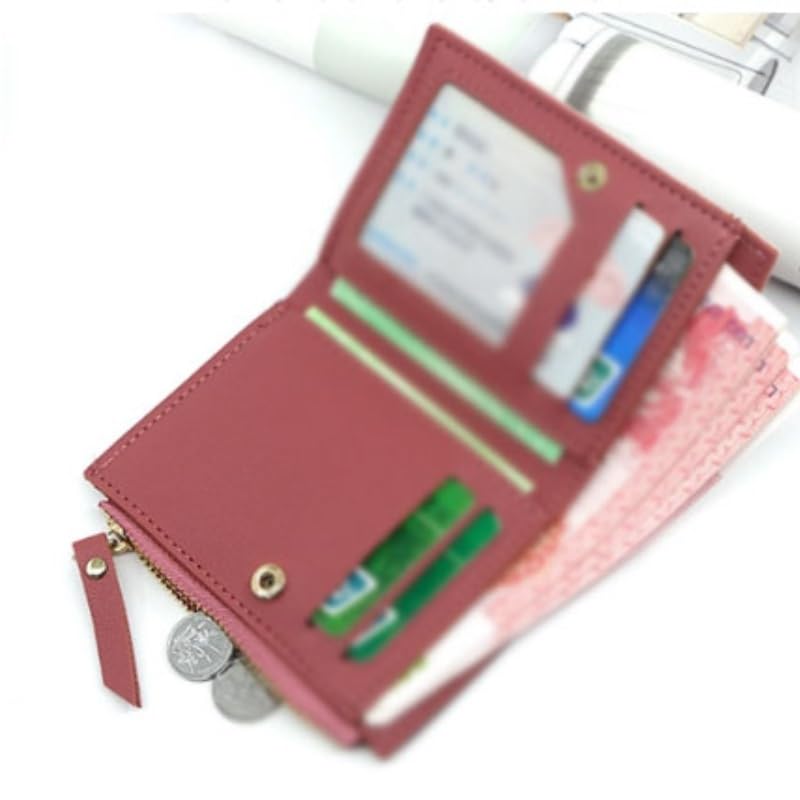 PU Womens' Zipper Wallet Clutch Coin Purse Holder(Rose red)2