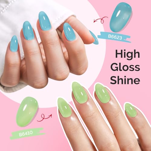 Image of MelodySusie Jelly Gel Nail Polish Set,6 Transparent Colors,Milky or Jelly Texture,Spring and Summer Macaron Colors Soak Off UV LED Light Cure or Salon Manicure and Nail Art DIY at Home