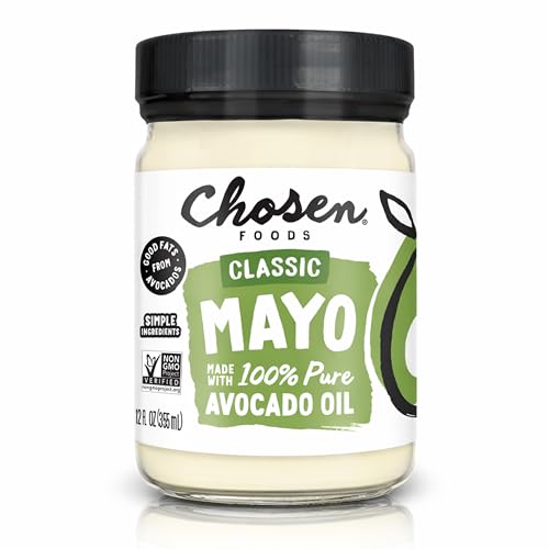 Chosen Foods Classic Mayo, 12 Fl Oz - 100% Pure Avocado Oil-Based Mayonnaise - Non-GMO, Gluten-Free,...